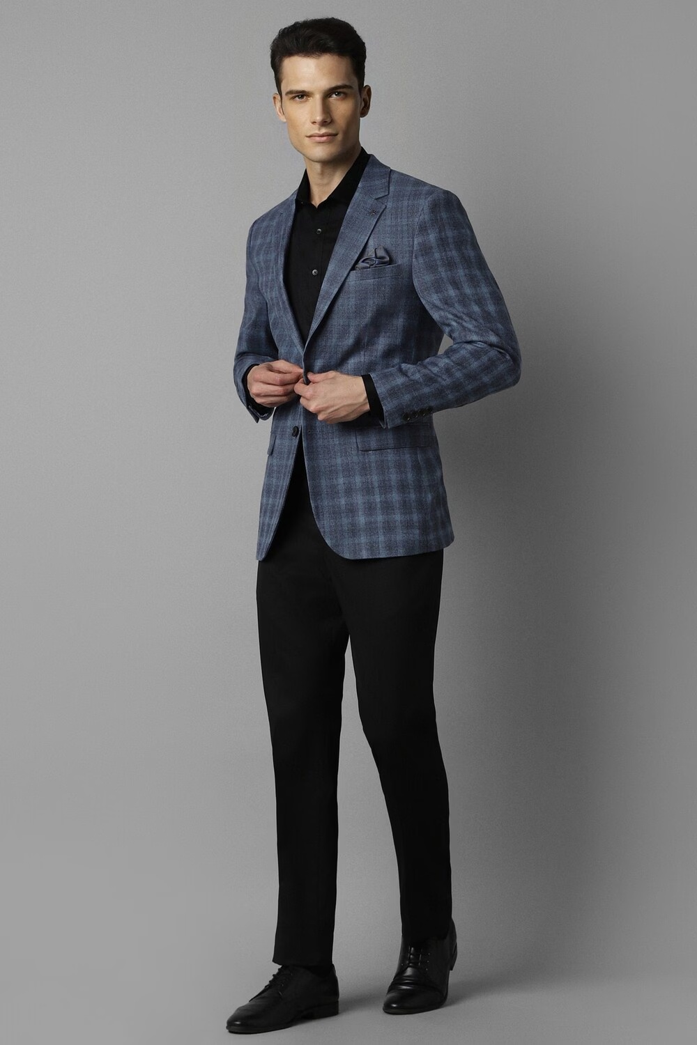Men Blue Regular Fit Check Formal Blazer-Blue