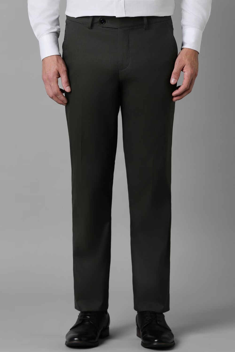 Men Grey Slim Fit Textured Flat Front Formal Trousers-Grey