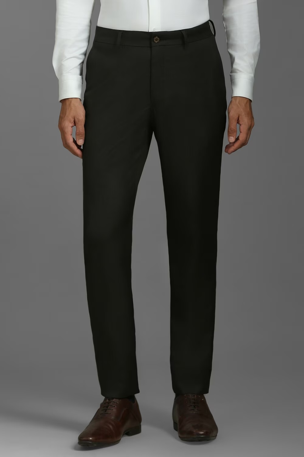Men Black Slim Fit Check Flat Front Formal Trousers-Black
