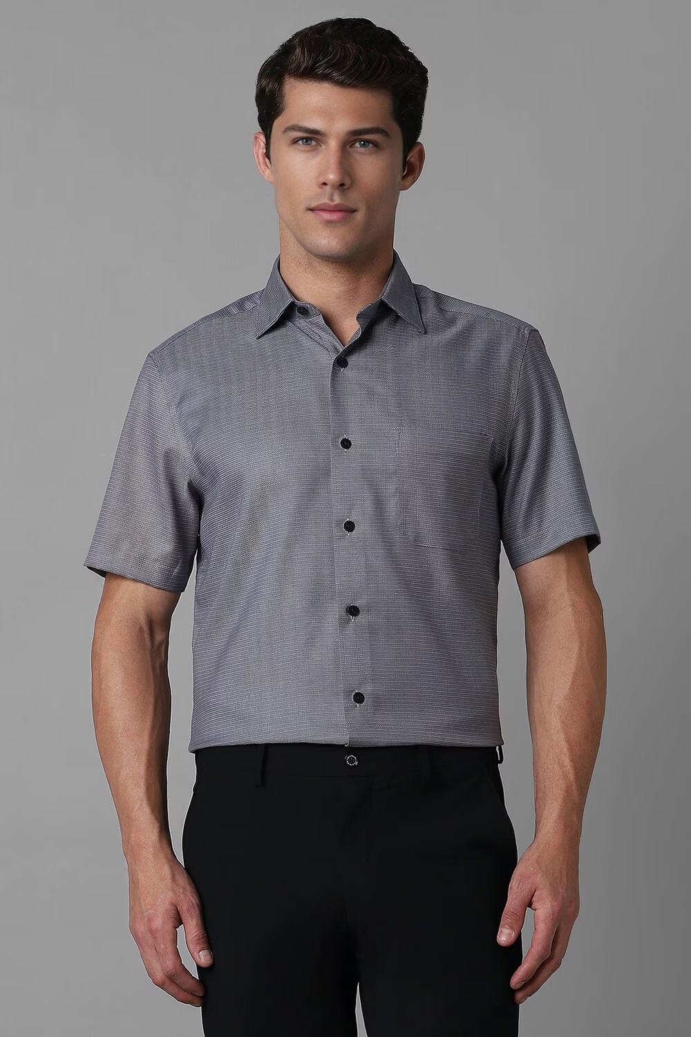 Men Grey Classic Fit Print Half Sleeves Formal Shirt-Grey
