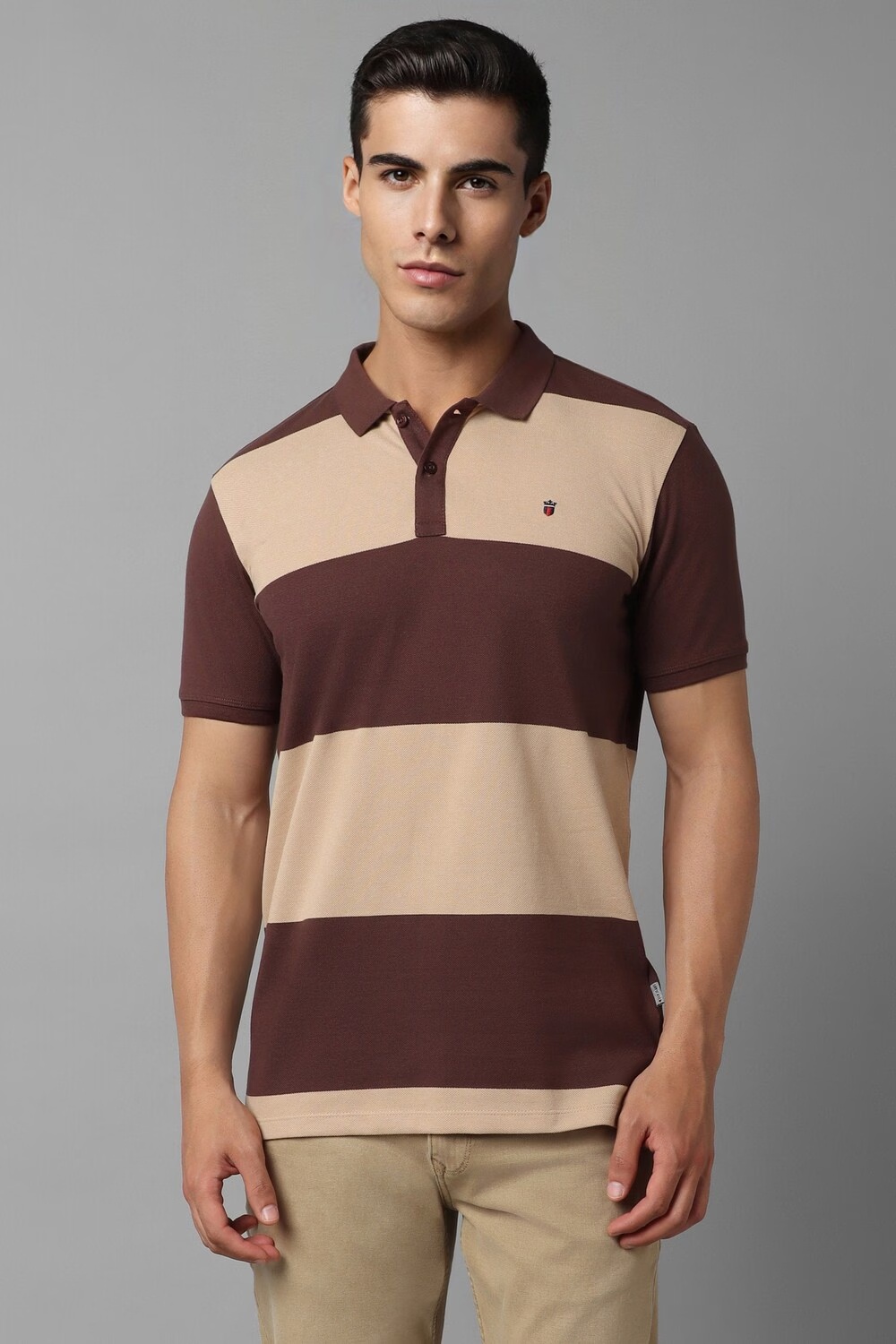 Men Brown Print Polo Neck T-shirt-Brown