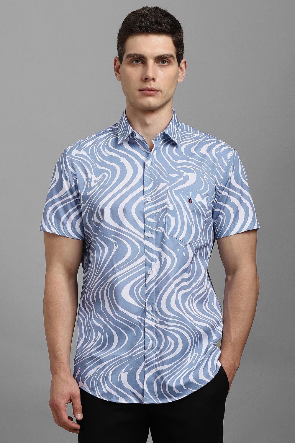 Men Light Blue Print Half Sleeves Casual Shirt-Light Blue