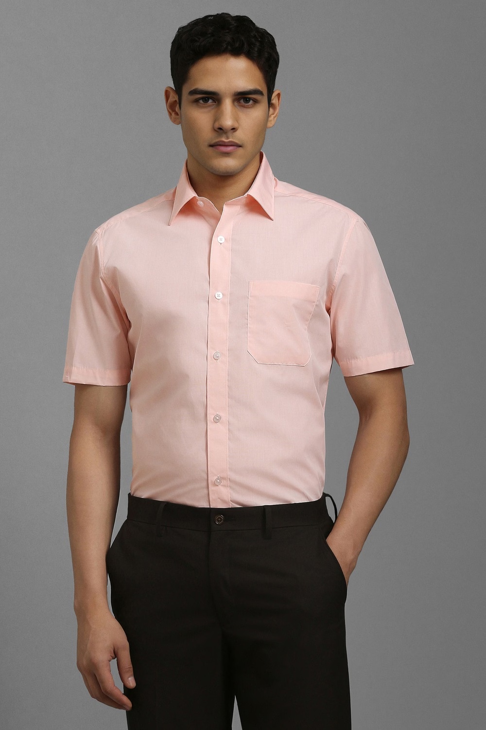 Men Peach Textured Half Sleeves Formal Shirt-Peach