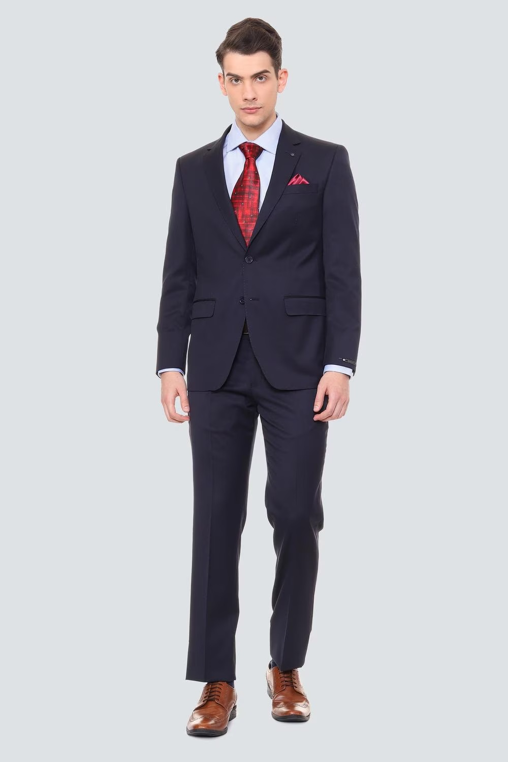 Men Navy Regular Fit Solid Formal Two Piece Suit-Navy