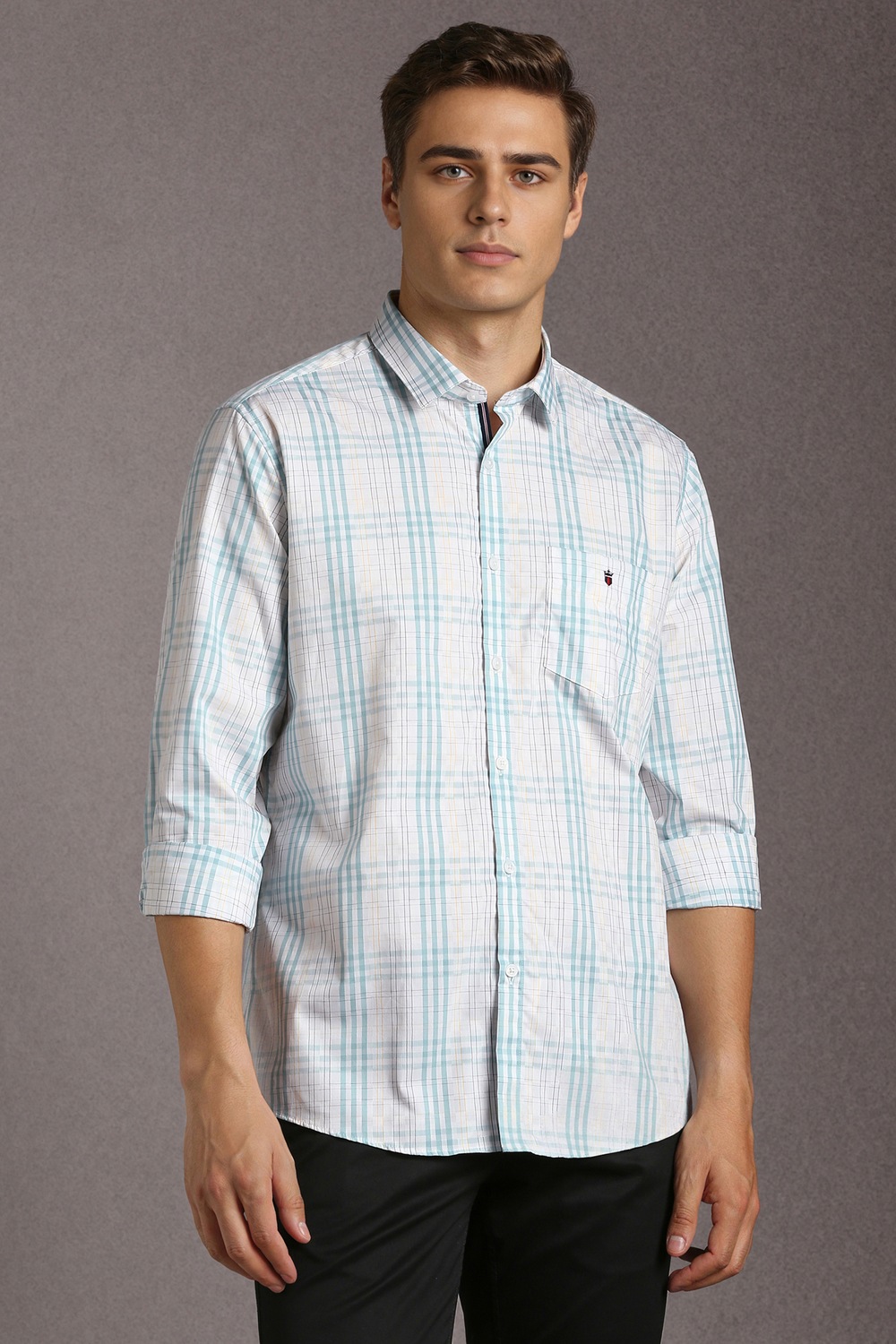 Men White Check Full Sleeves Casual Shirt-White