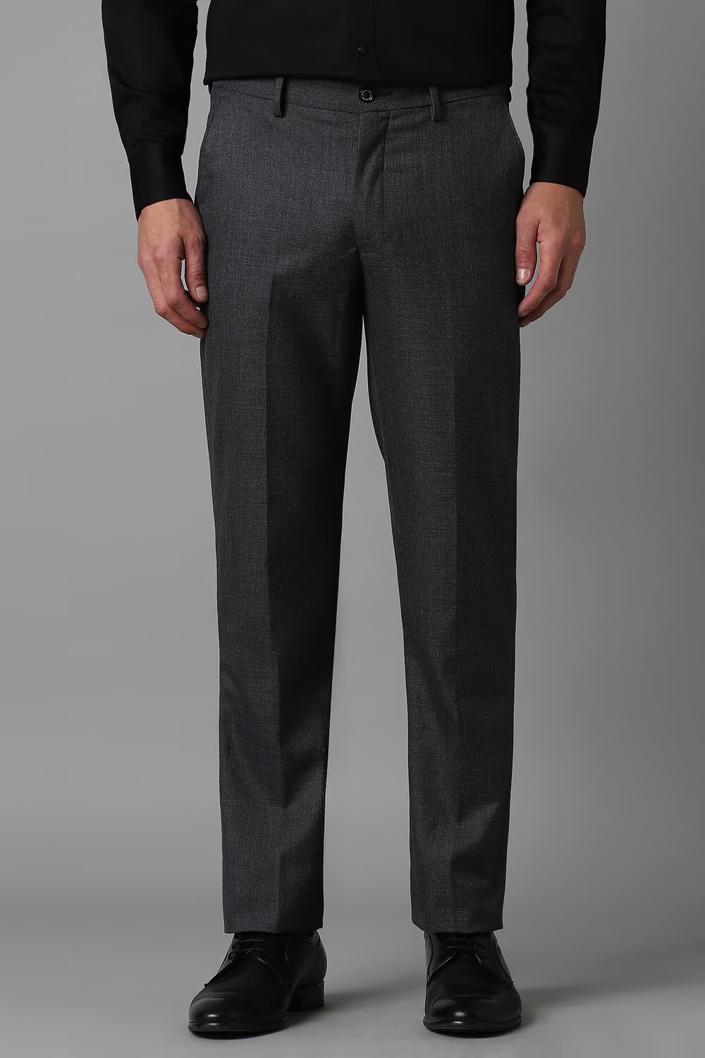 Men Grey Slim Fit Textured Flat Front Formal Trousers-Grey