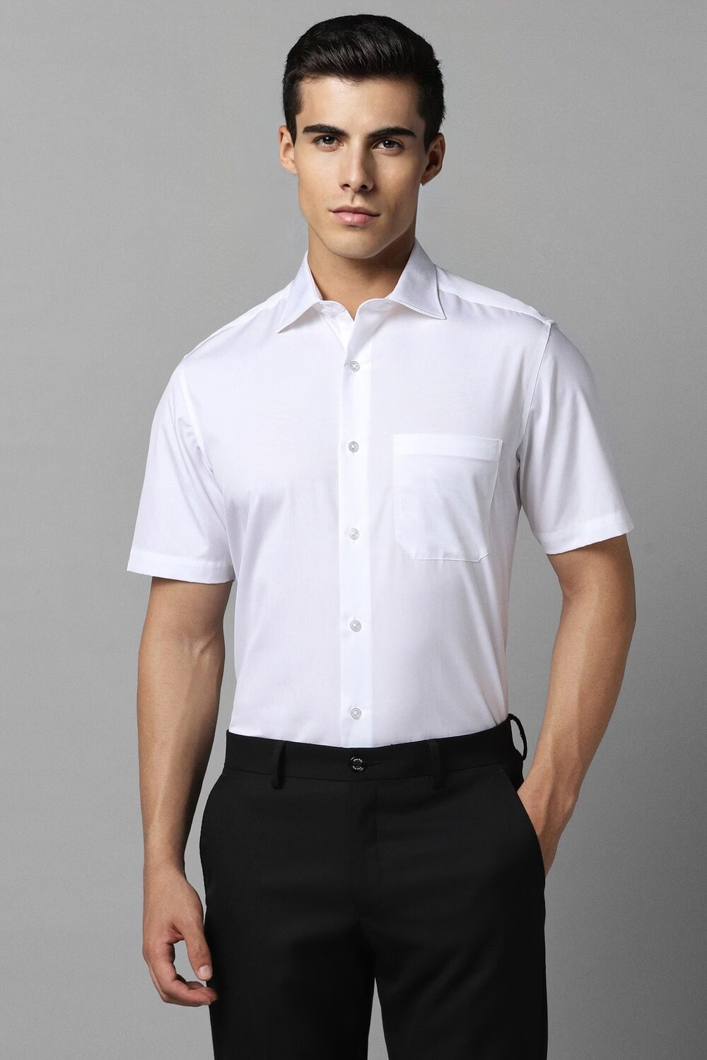 Men White Classic Fit Solid Half Sleeves Formal Shirt-White