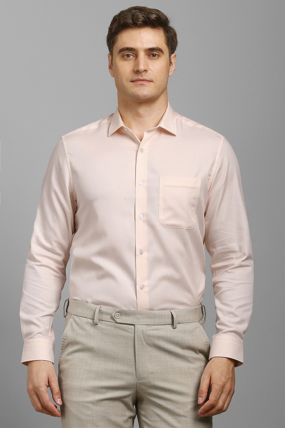 Men Peach Textured Full Sleeves Formal Shirt-Peach