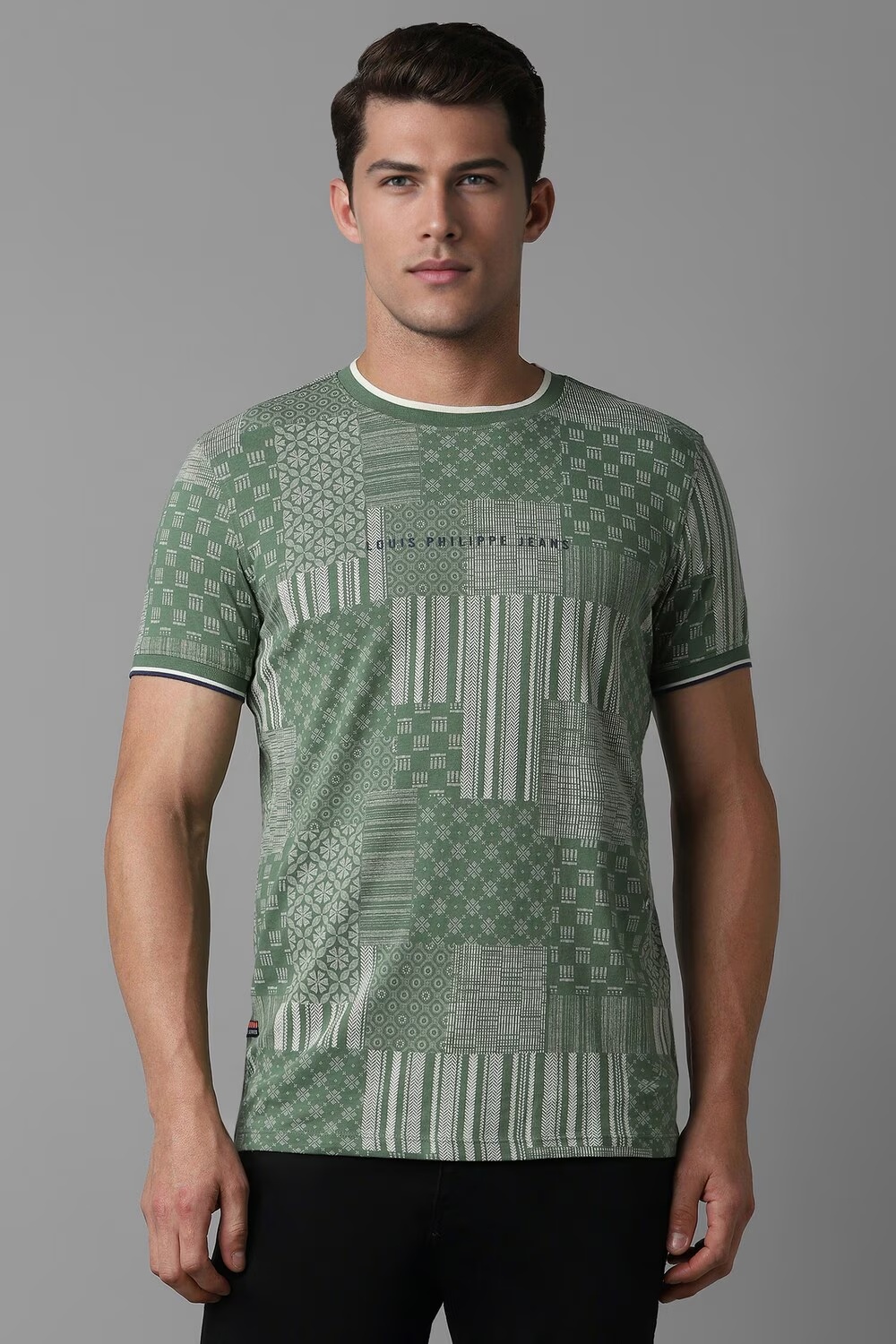 Men Green Print Crew Neck T-shirt-Green