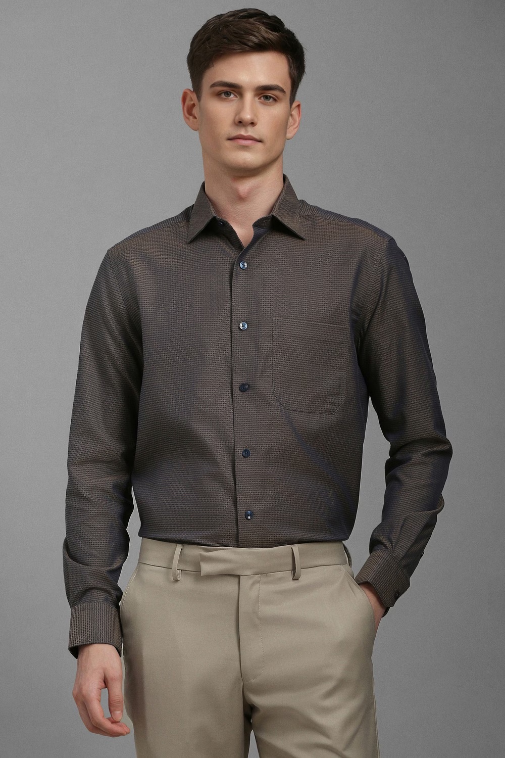 Men Brown Classic Fit Print Full Sleeves Formal Shirt-Brown
