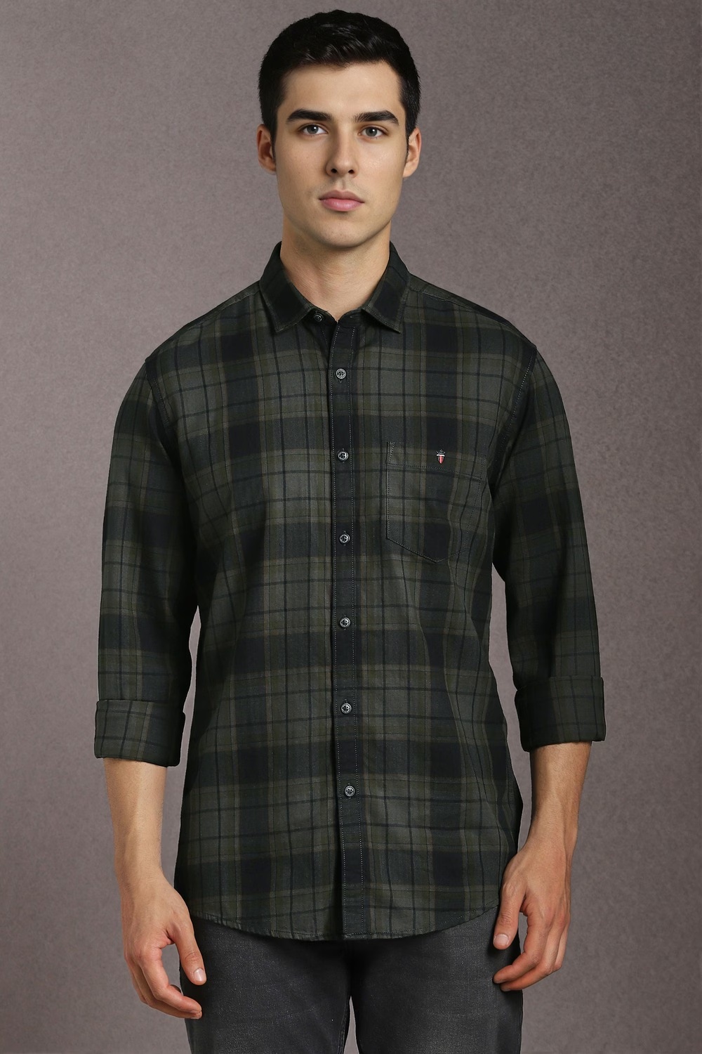 Men Grey Check Full Sleeves Casual Shirt-Grey