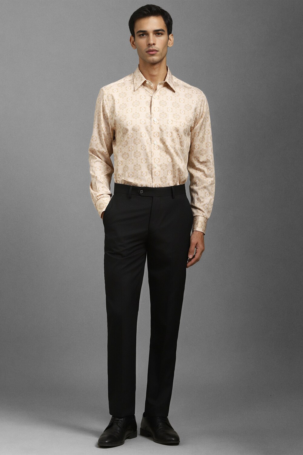 Men Beige Classic Fit Print Full Sleeves Formal Shirt-Beige