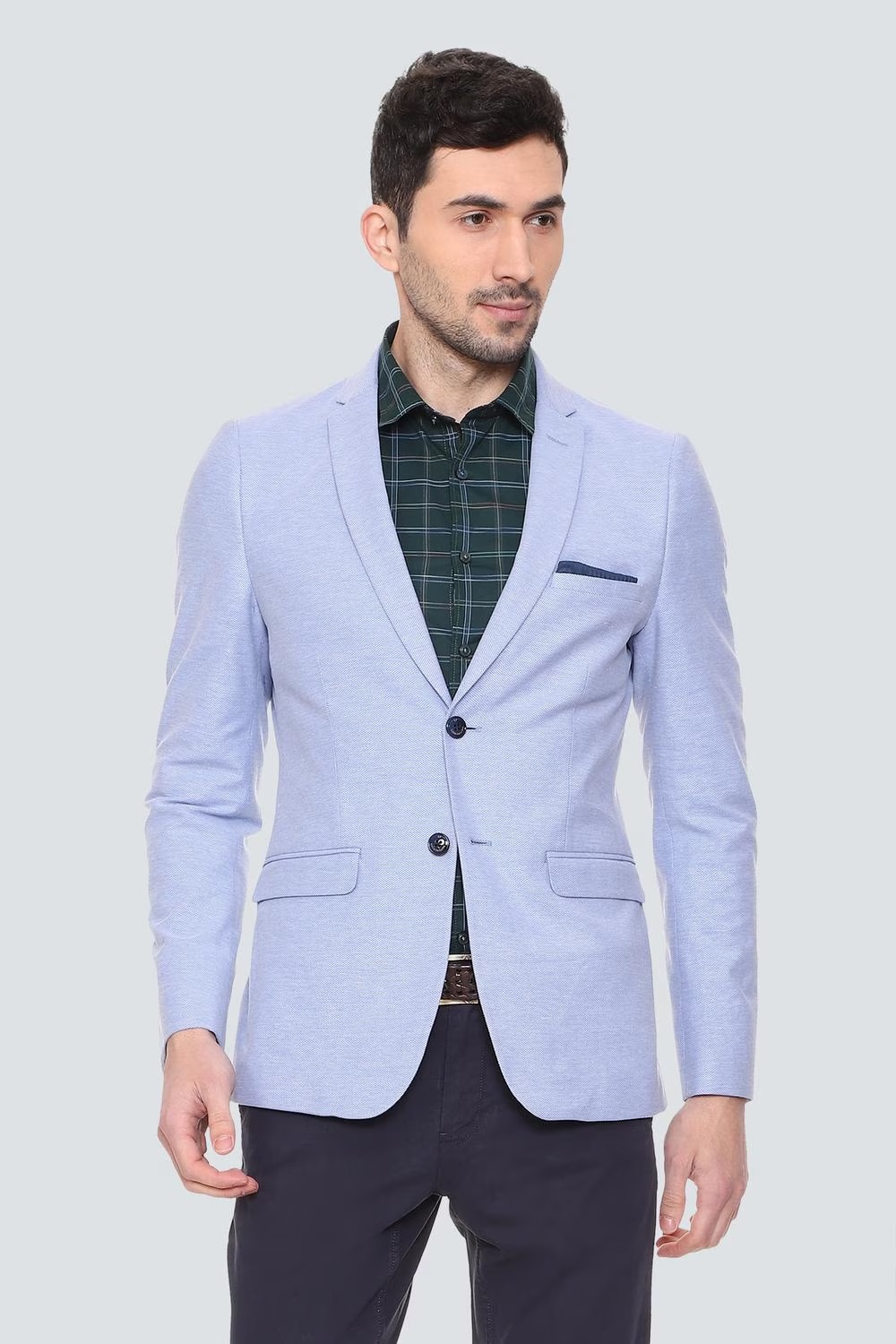 Men Blue Super Slim Fit Textured Casual Blazer-Blue