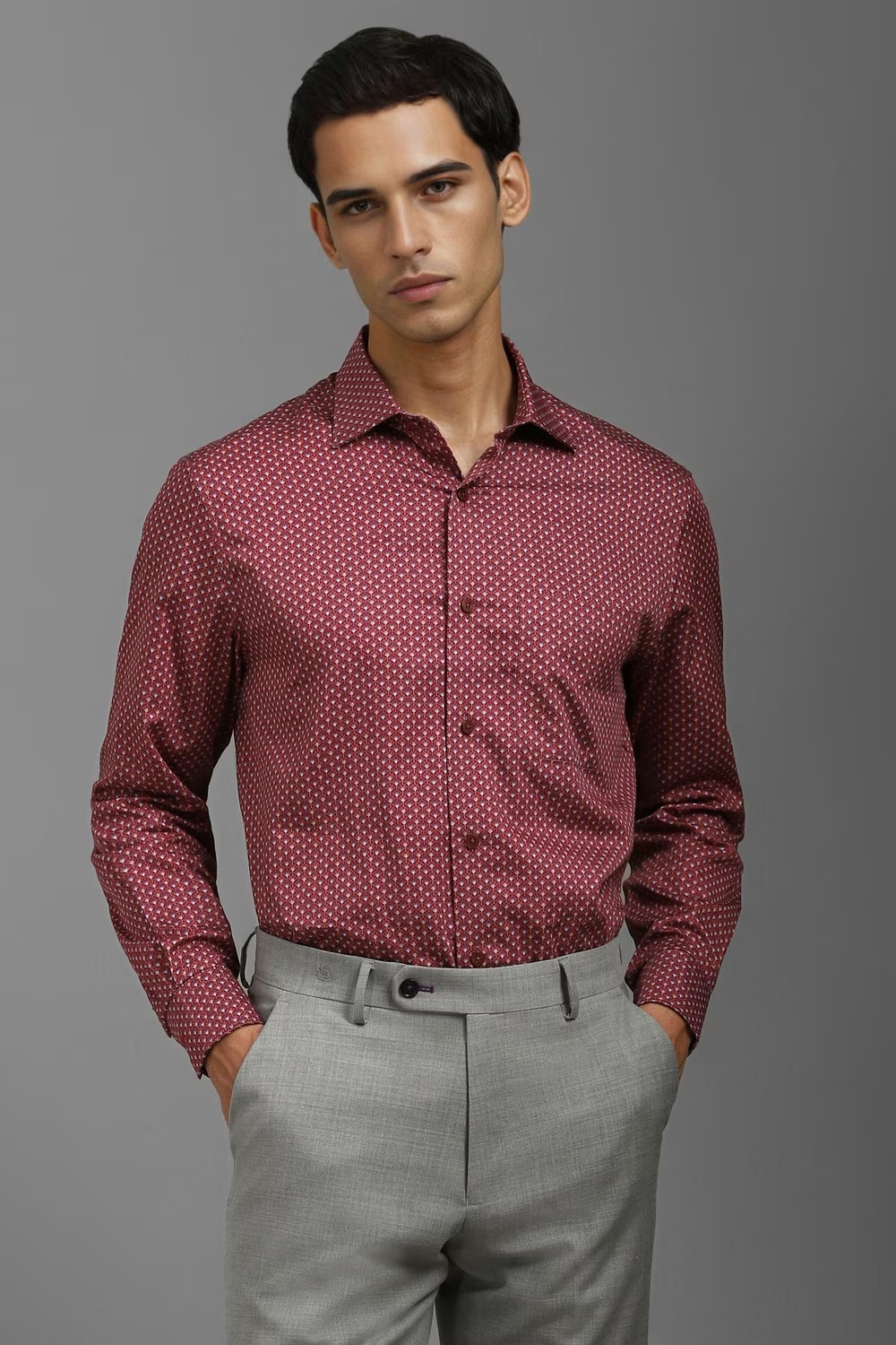 Men Maroon Classic Fit Print Full Sleeves Formal Shirt-Maroon