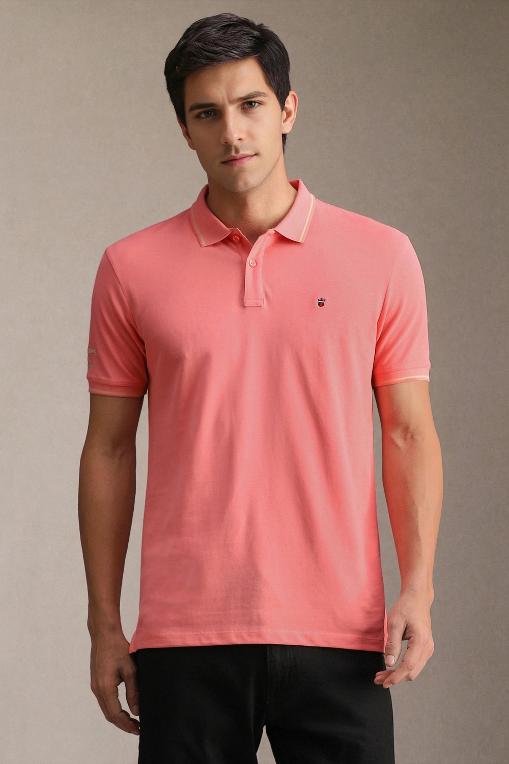 Men Pink Solid Polo Neck T-shirt-Pink