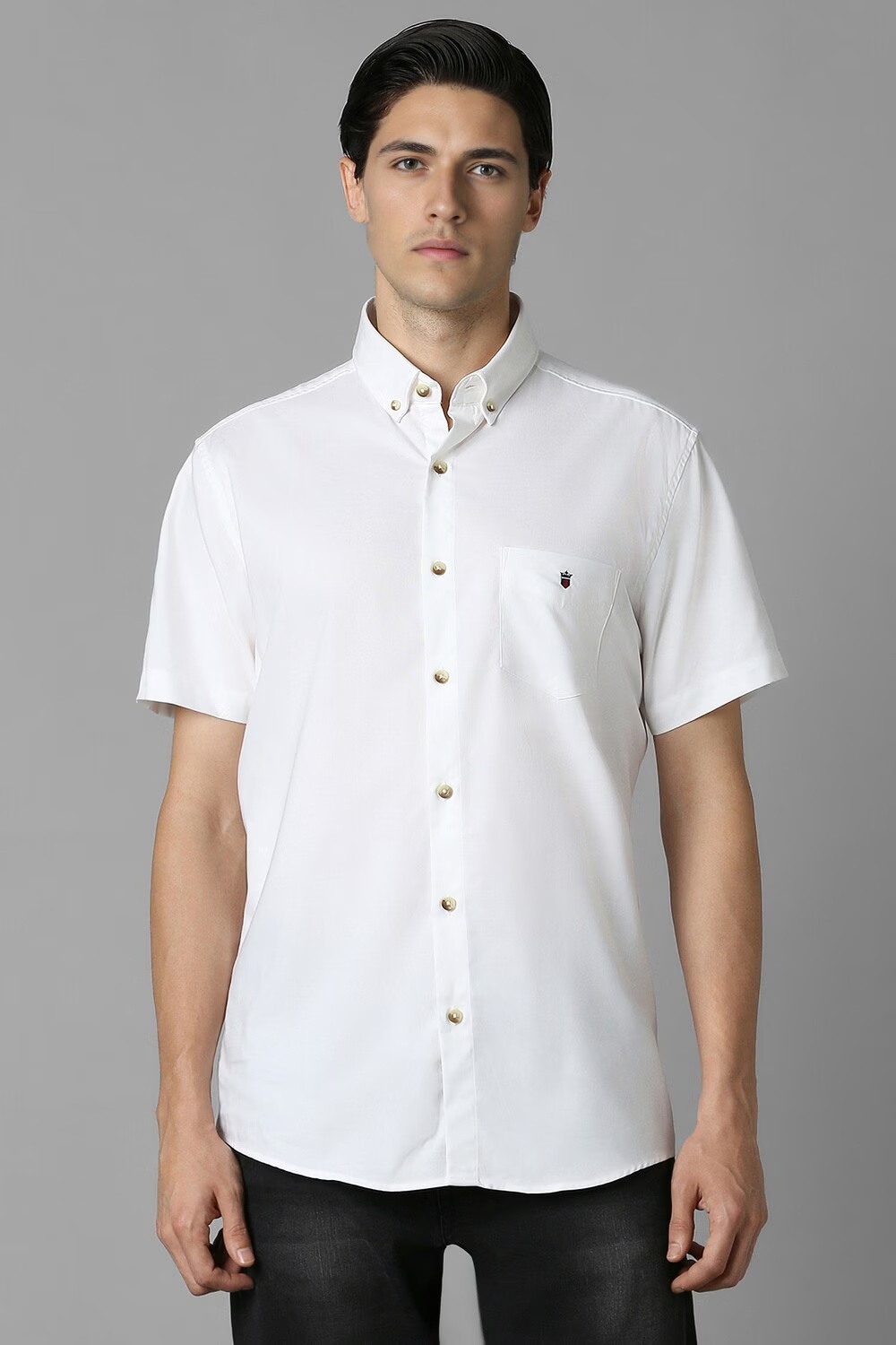 Men White Slim Fit Solid Half Sleeves Casual Shirt-White