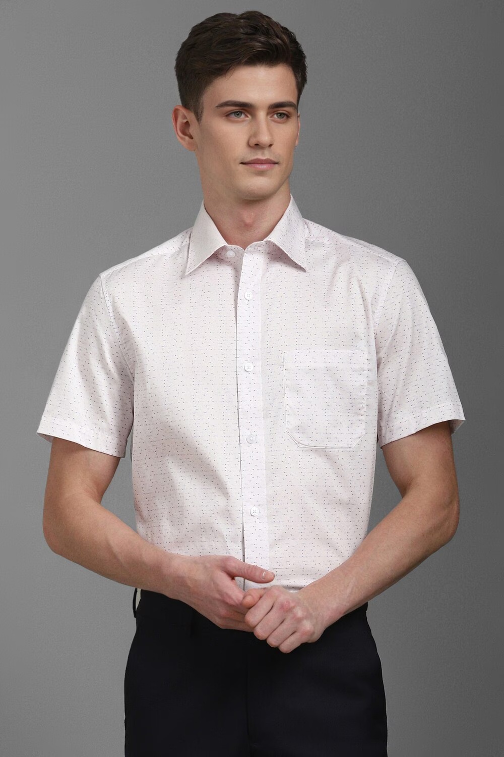 Men White Classic Fit Print Half Sleeves Formal Shirt-White
