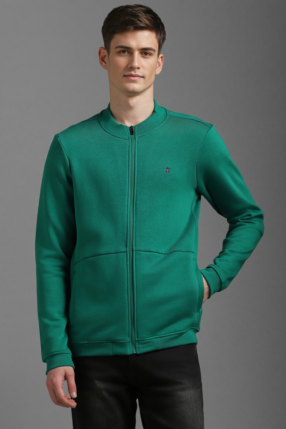 Men Casual Green Solid Sweatshirt-Green