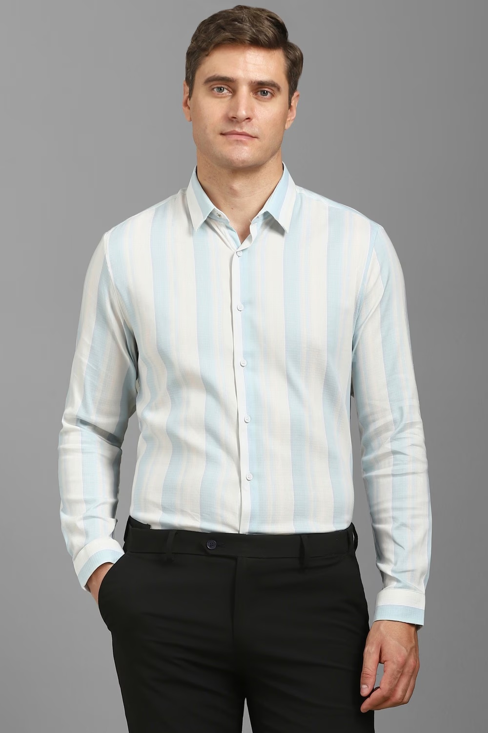 Men White Stripe Full Sleeves Casual Shirt-White