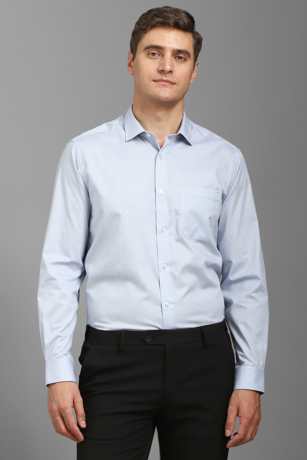 Men Light Blue Textured Full Sleeves Formal Shirt-Light Blue