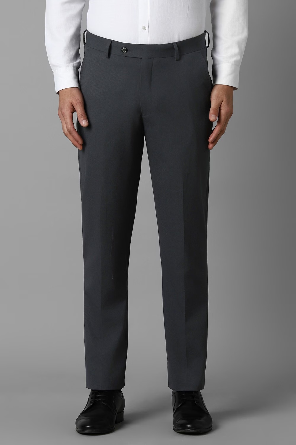 Men Grey Slim Fit Print Flat Front Formal Trousers-Grey