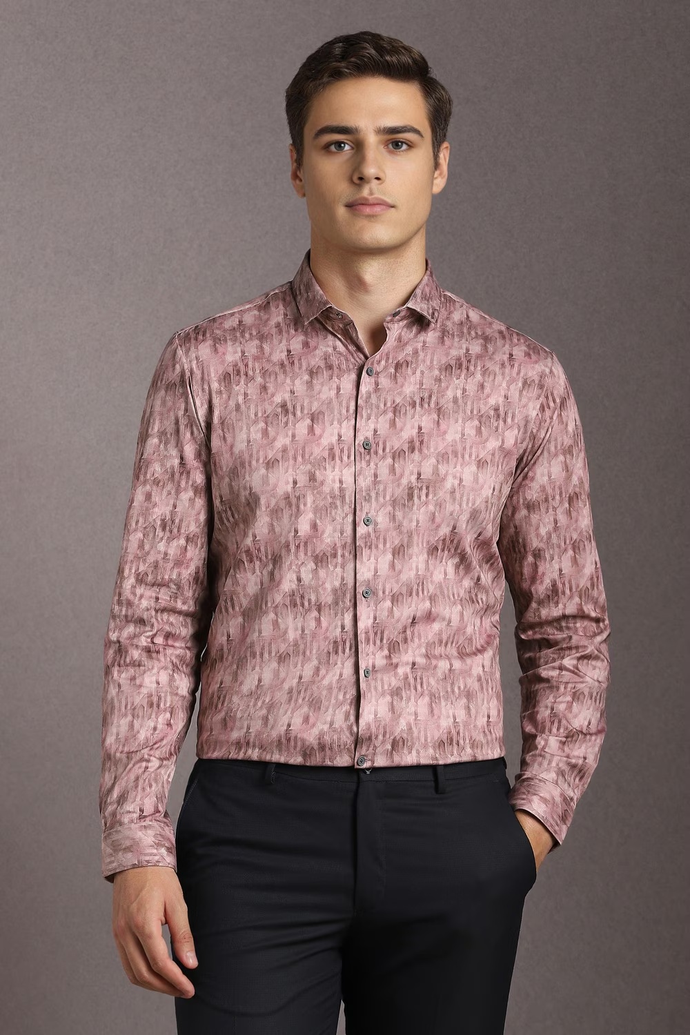Men Pink Print Full Sleeves Casual Shirt-Pink