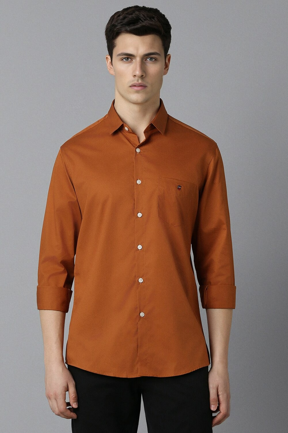 Men Orange Slim Fit Solid Full Sleeves Casual Shirt-Orange