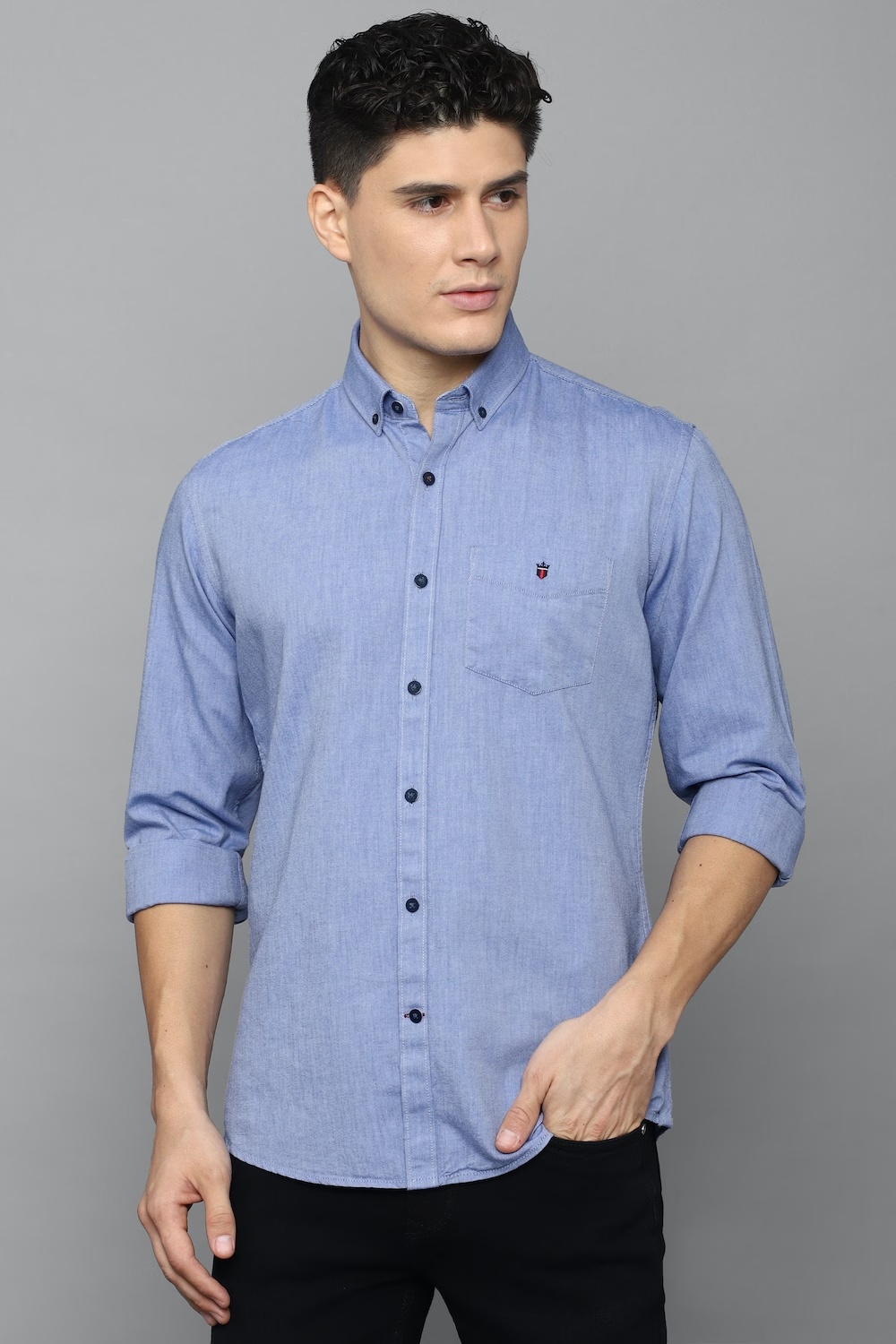 Men Blue Slim Fit Textured Full Sleeves Casual Shirt-Blue