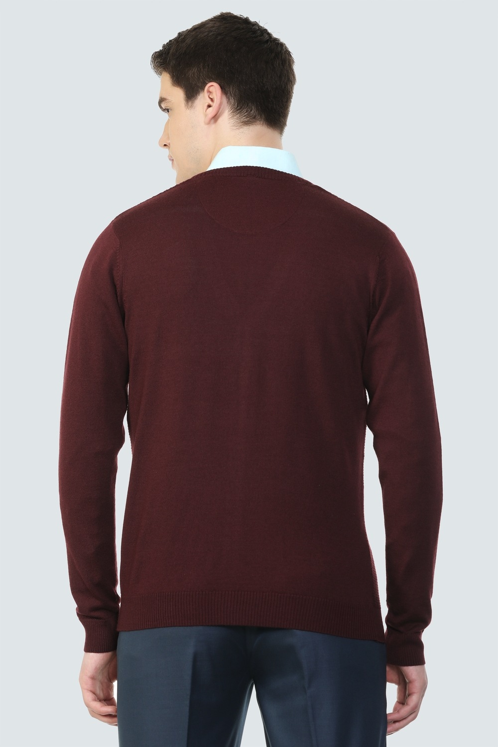 Men Maroon Textured V Neck Full Sleeves Sweater-Maroon
