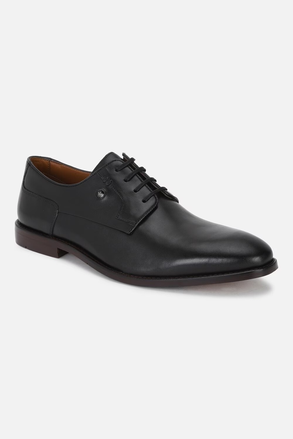 Men Black Leather Derby Shoes-Black