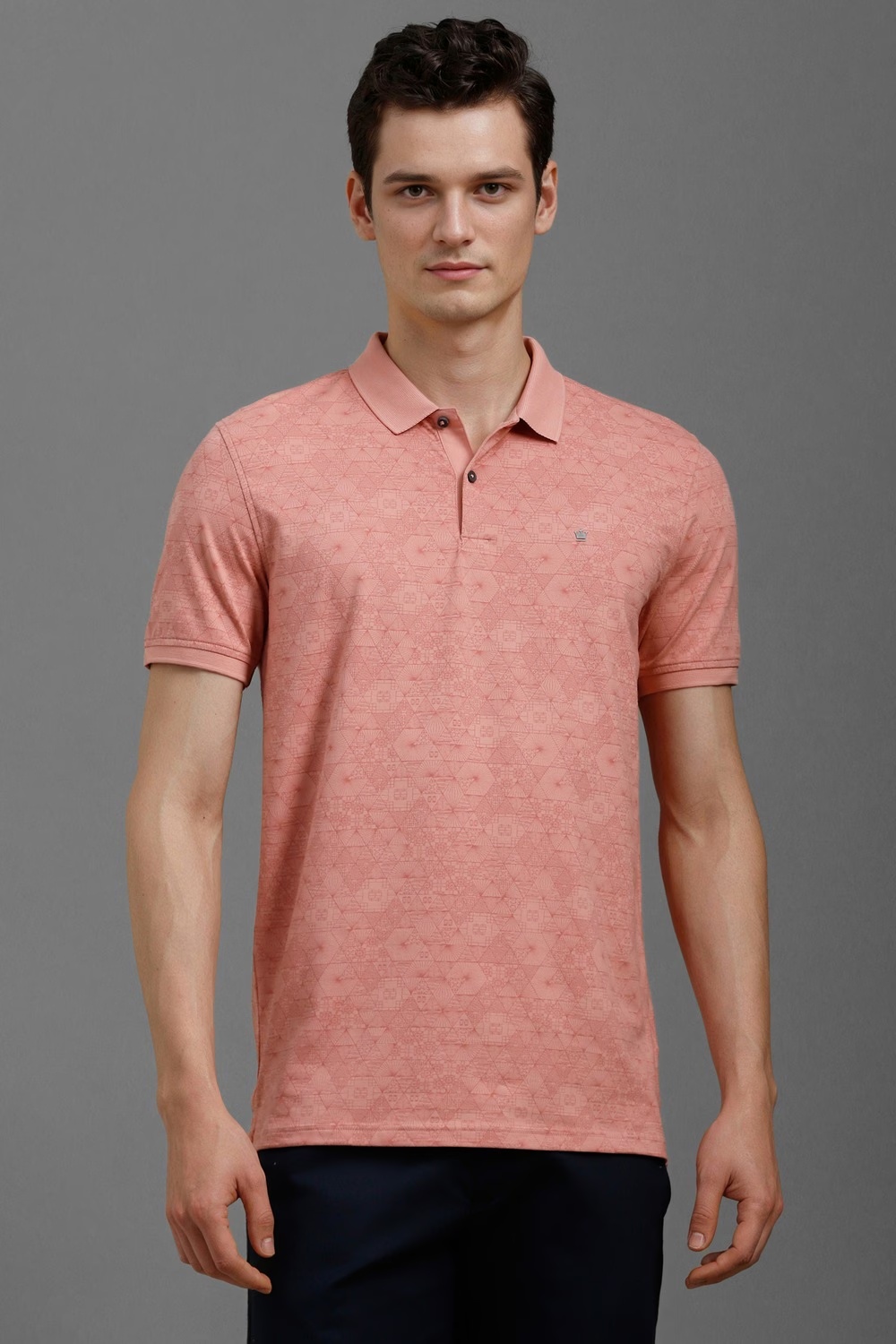 Men Pink Print Polo Neck T-shirt-Pink