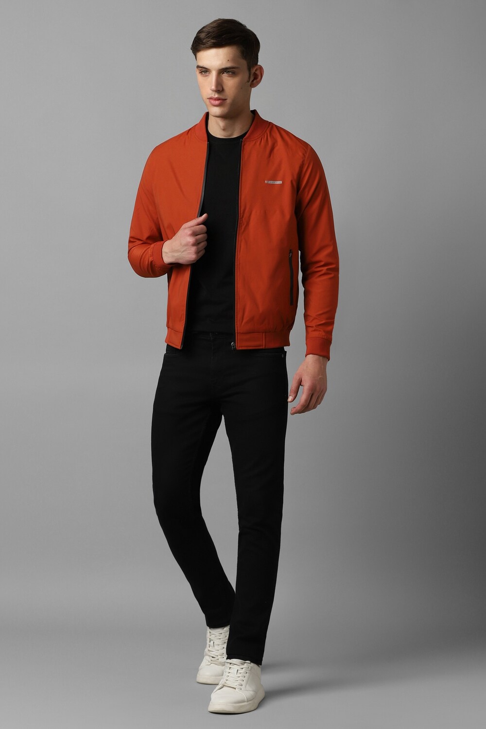 Men Casual Orange Solid Jackets-Orange
