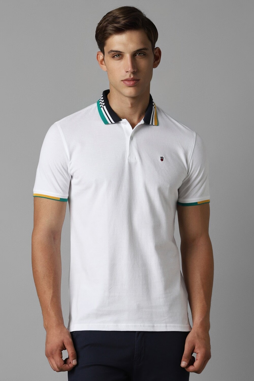 Men White Solid Polo Neck T-shirt-White
