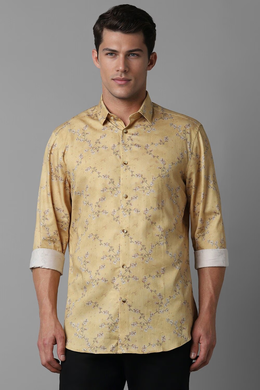 Men Yellow Classic Fit Print Full Sleeves Casual Shirt-Yellow