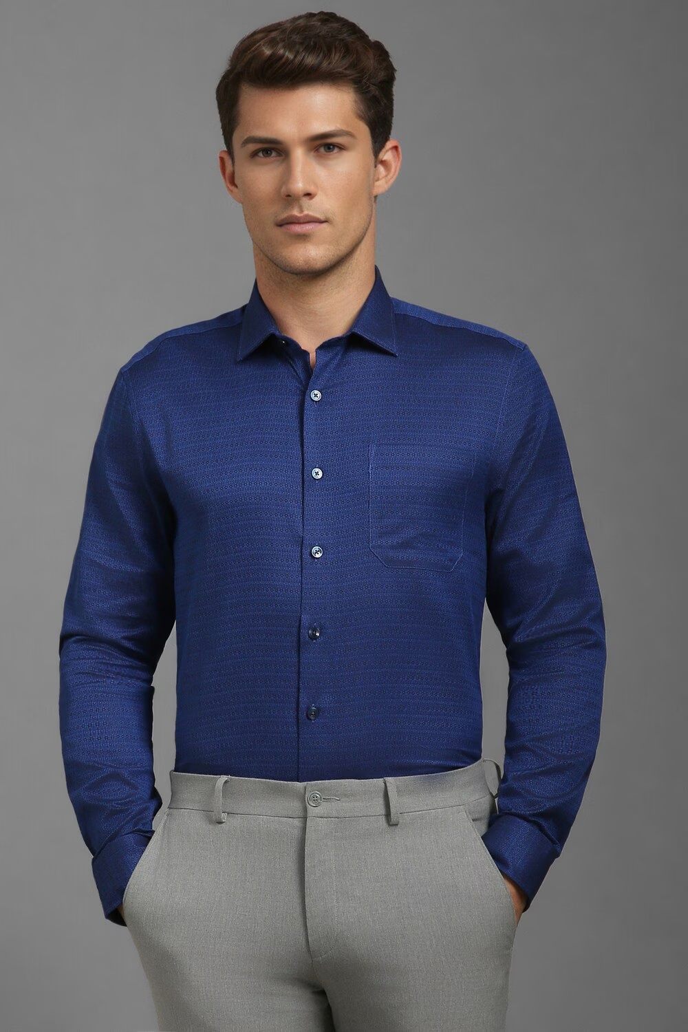 Men Blue Slim Fit Print Full Sleeves Formal Shirt-Blue