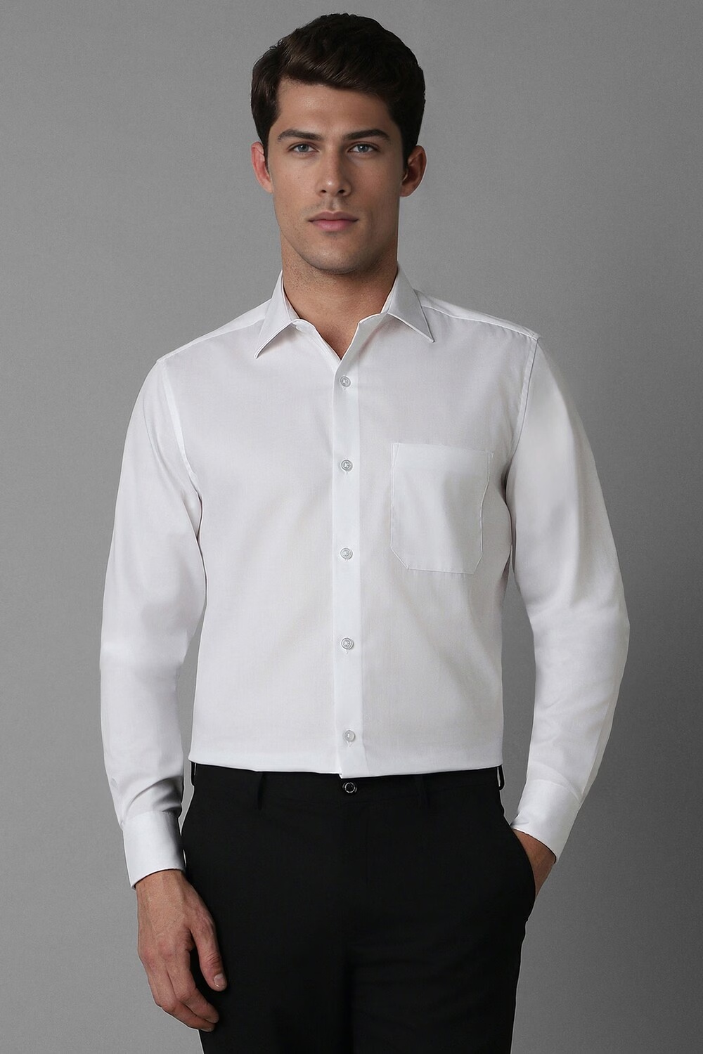 Men White Classic Fit Solid Full Sleeves Formal Shirt-White