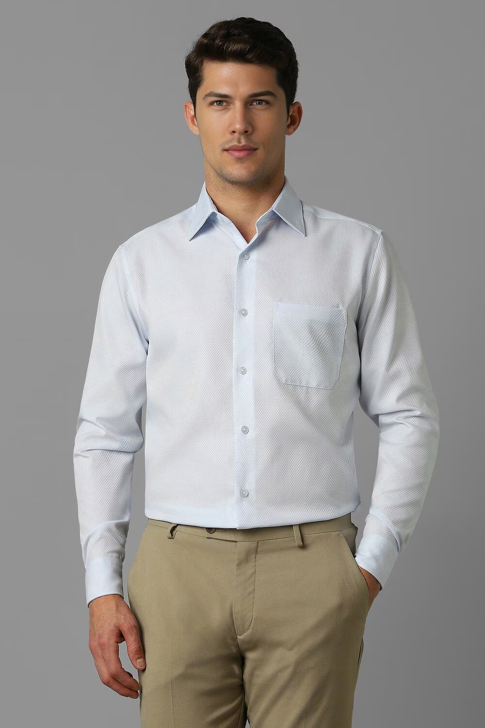 Men Blue Classic Fit Textured Full Sleeves Formal Shirt-Blue