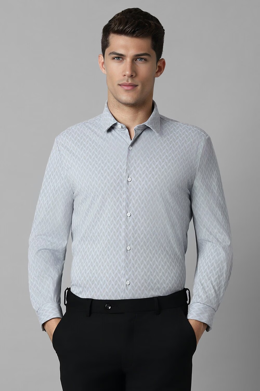 Men Grey Super Slim Fit Print Full Sleeves Formal Shirt-Grey