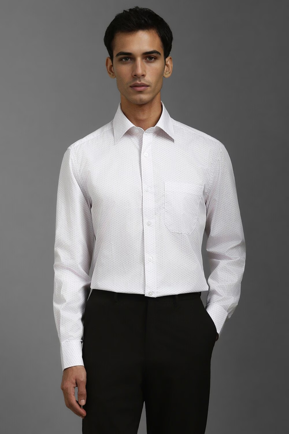 Men White Classic Fit Print Full Sleeves Formal Shirt-White