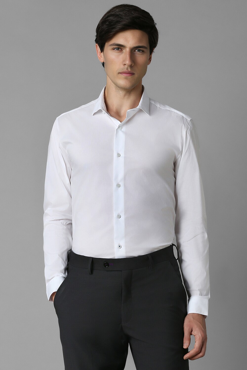 Men White Super Slim Fit Solid Full Sleeves Casual Shirt-White