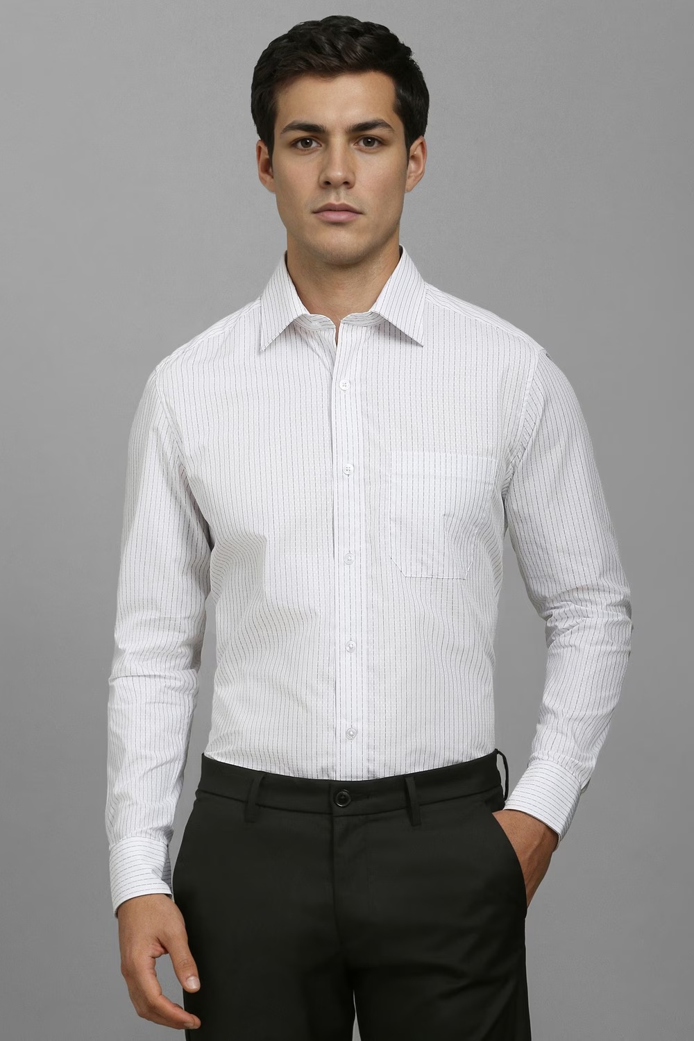 Men White Classic Fit Stripe Full Sleeves Formal Shirt-White