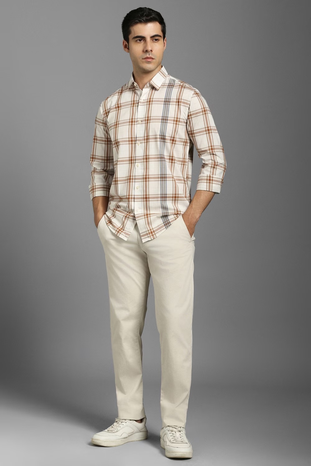 Men Beige Check Full Sleeves Casual Shirt-Beige
