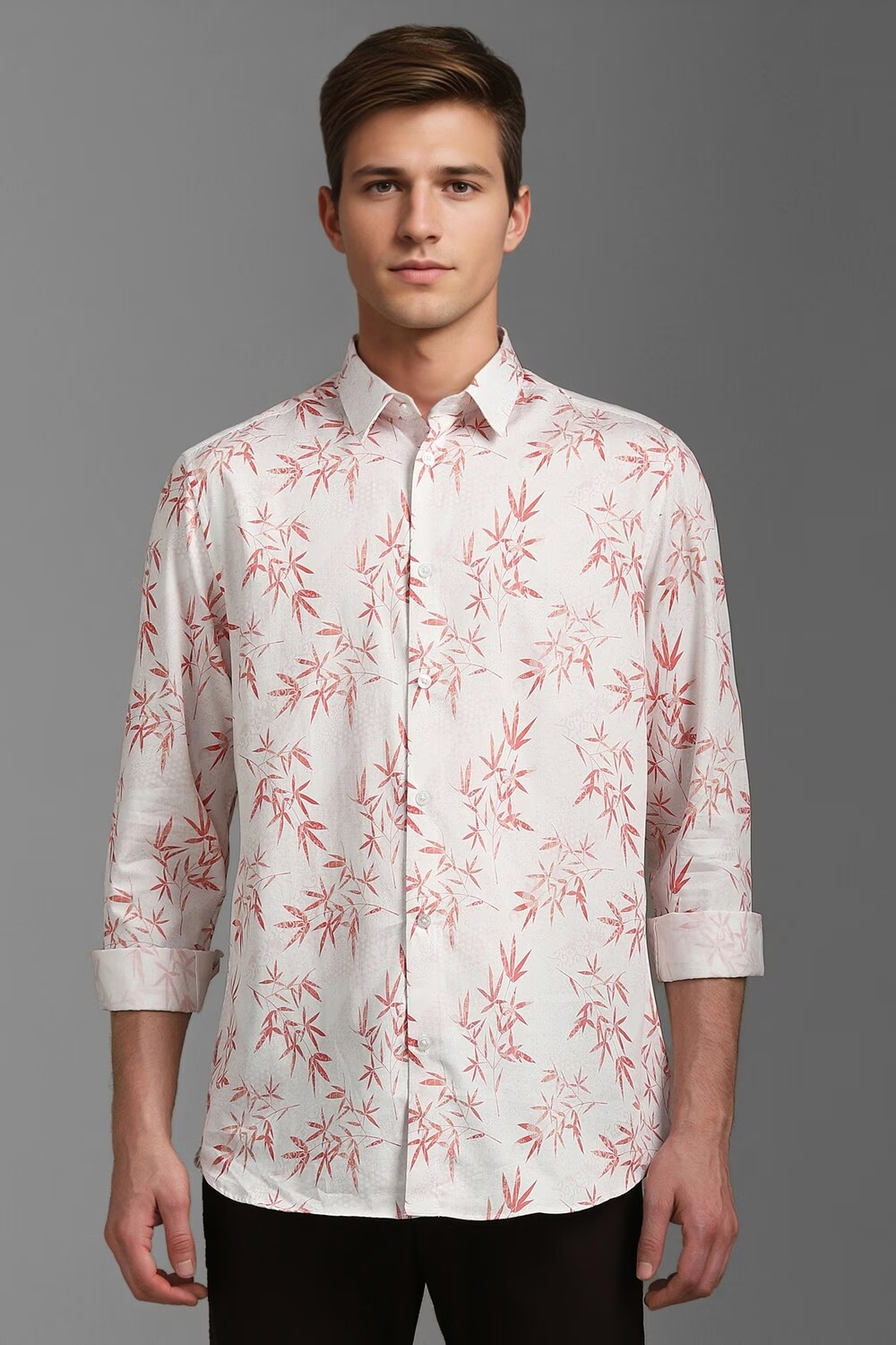 Men White Classic Fit Print Full Sleeves Casual Shirt-White