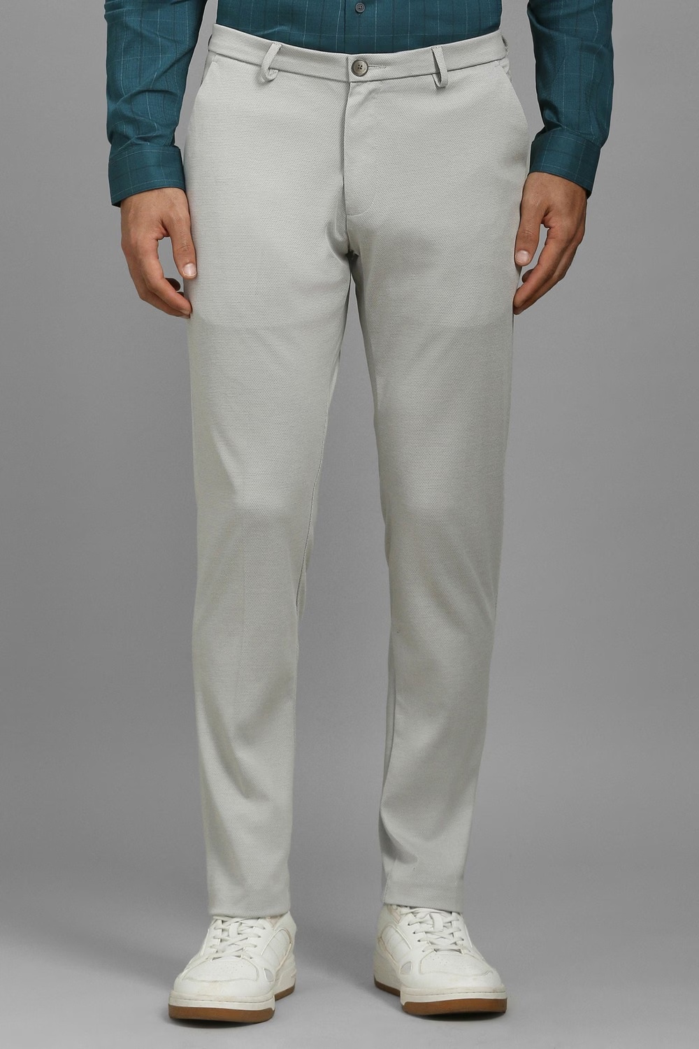 Men Grey Contemporary Fit Textured Flat Front Casual Trousers-Grey 1 66722-men-grey-contemporary-fit-textured-flat-front-casual-trousers-grey-1.jpg