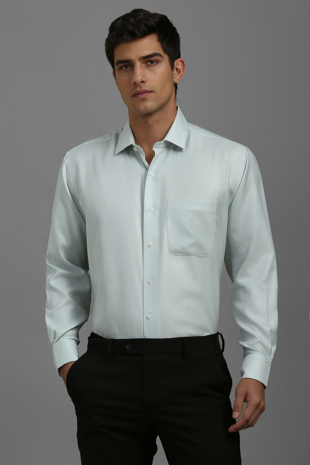 Men Light Blue Classic Fit Textured Full Sleeves Formal Shirt-Light Blue