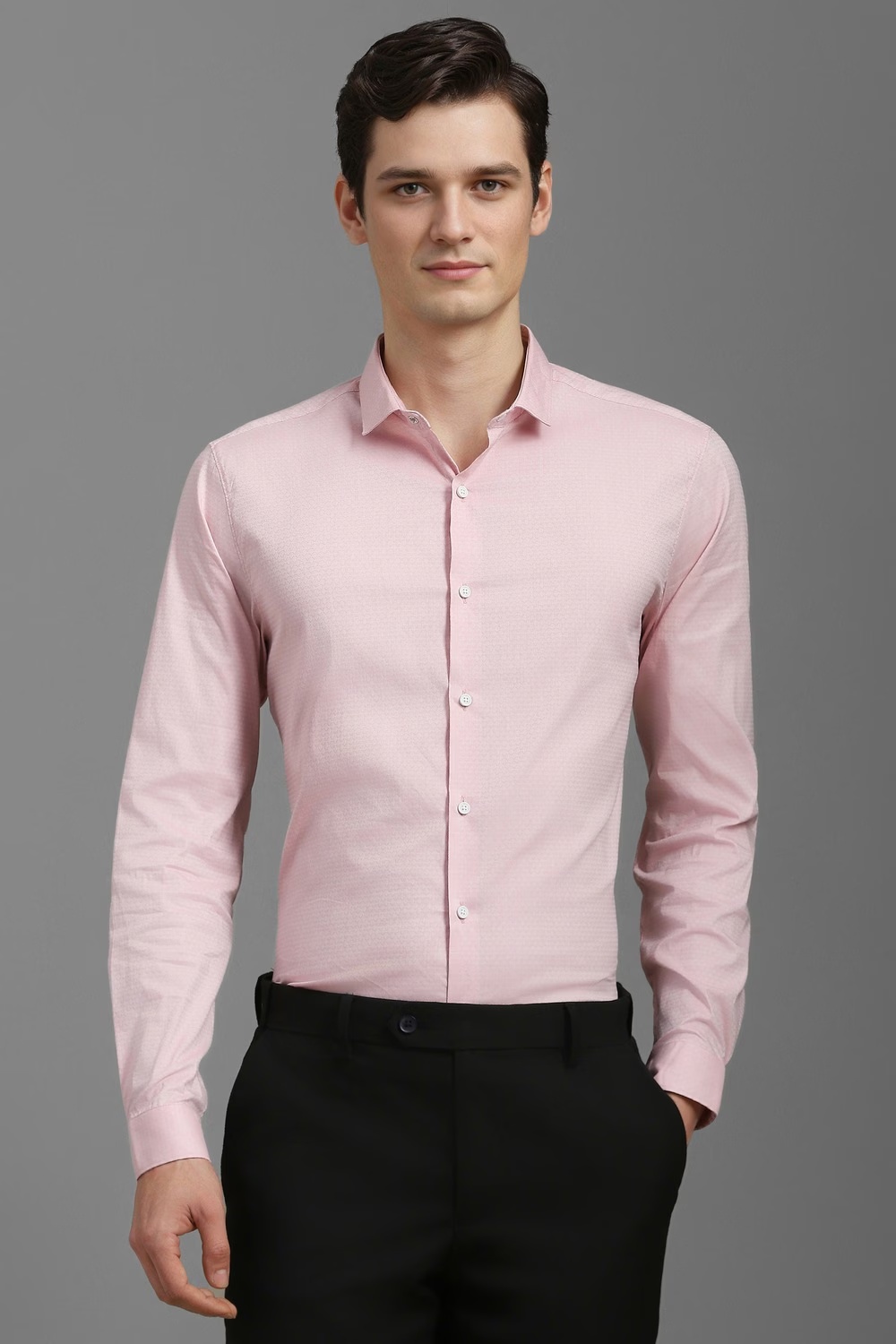 Men Pink Super Slim Fit Textured Full Sleeves Casual Shirt-Pink