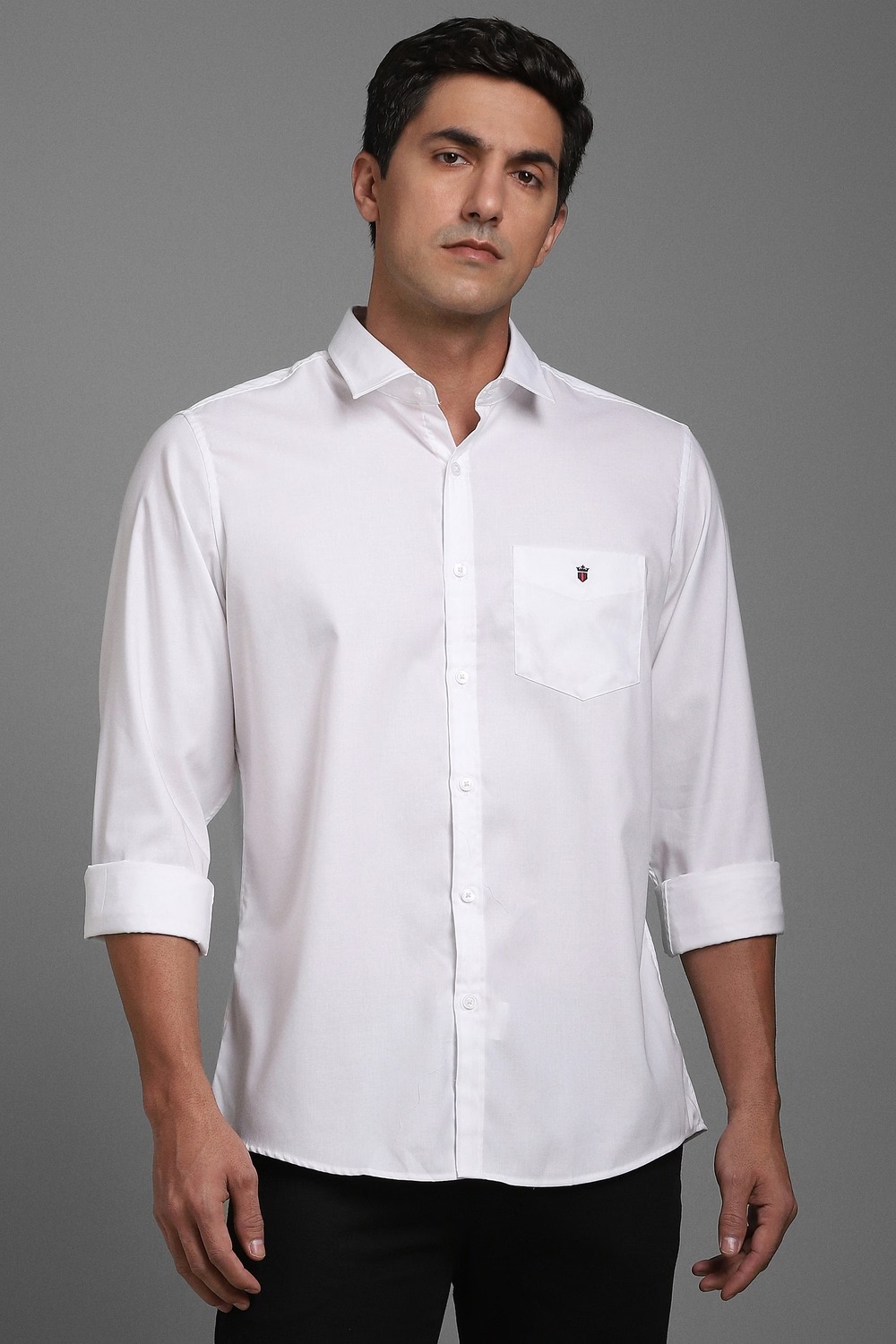 Men White Solid Full Sleeves Casual Shirt-White