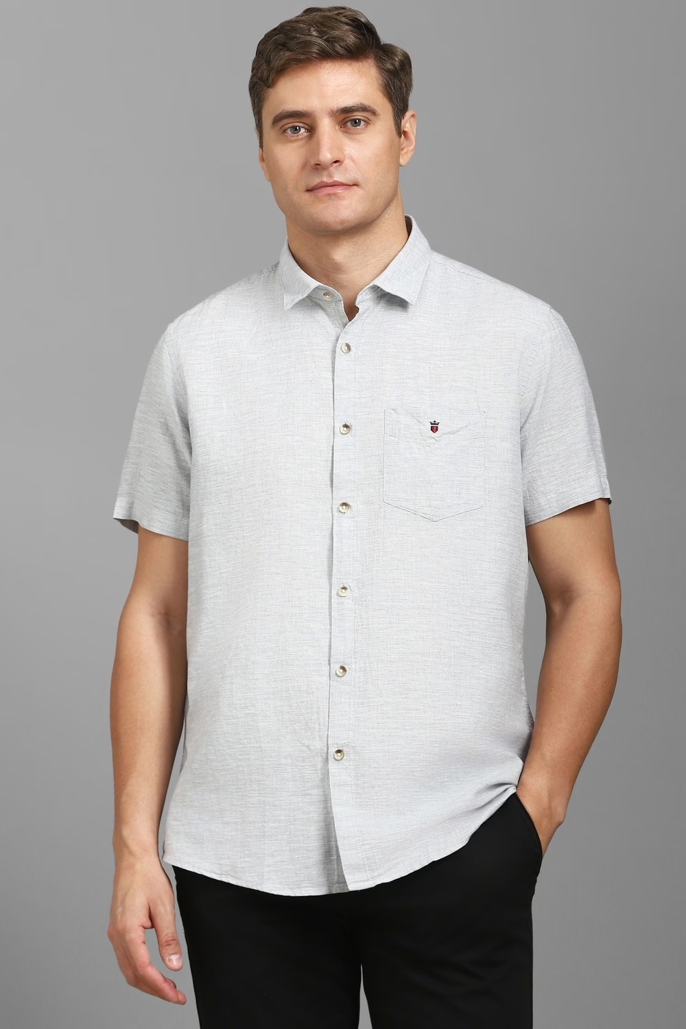 Men Grey Textured Half Sleeves Casual Shirt-Grey