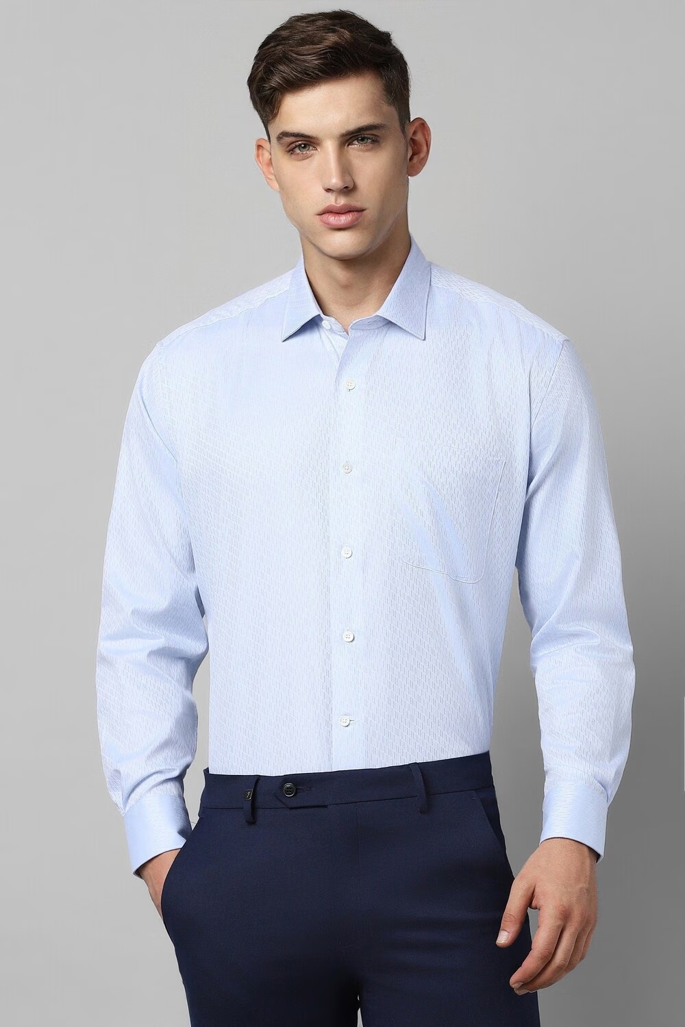 Men Light Blue Classic Fit Textured Full Sleeves Formal Shirt-Light Blue