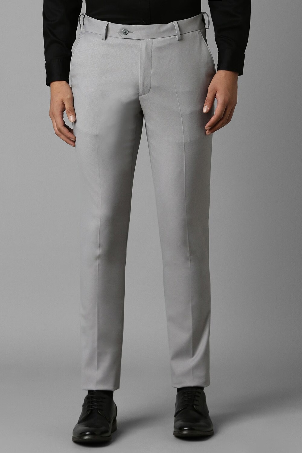 Men Grey Slim Fit Textured Flat Front Formal Trousers-Grey